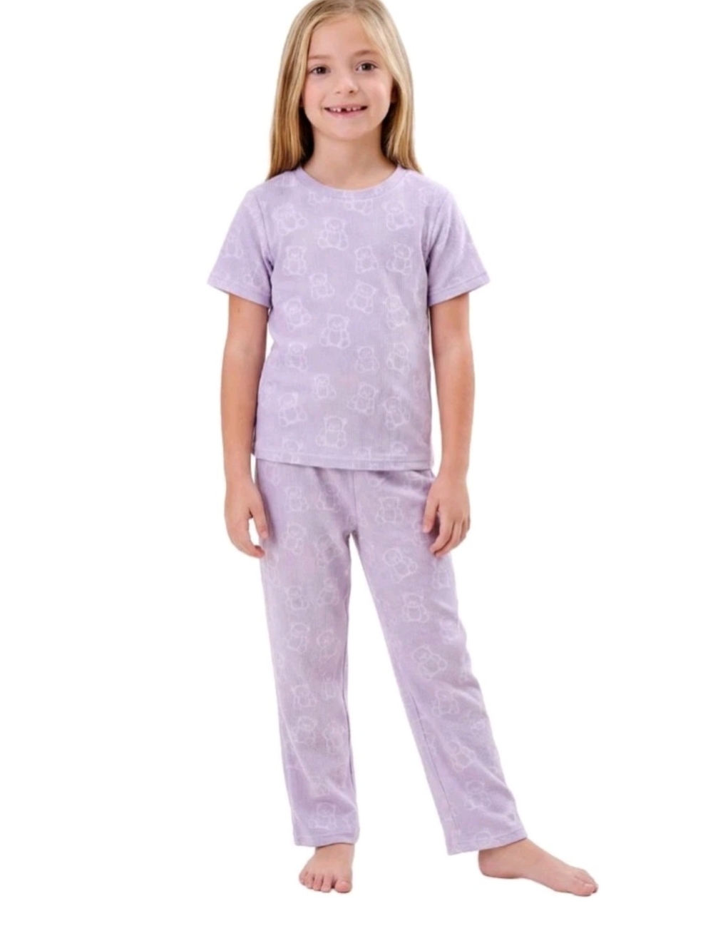 Member's Mark Girls 2-Piece Short Sleeve Purple Pj Set Teddy Bear Size M 7/8 NWT